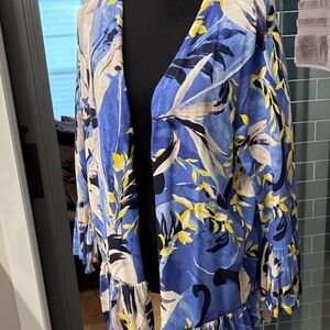 Chico's Blue Yellow Floral Open Cardigan